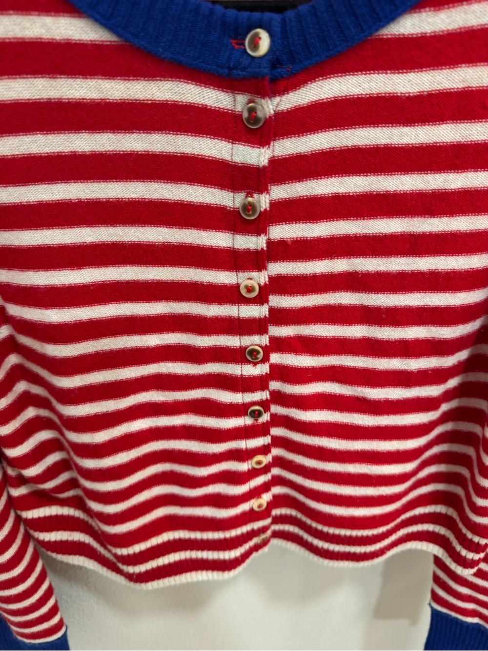 Free People Red White Blue Striped Cashmere Blend Cardigan Sweater Small - Picture 4 of 10
